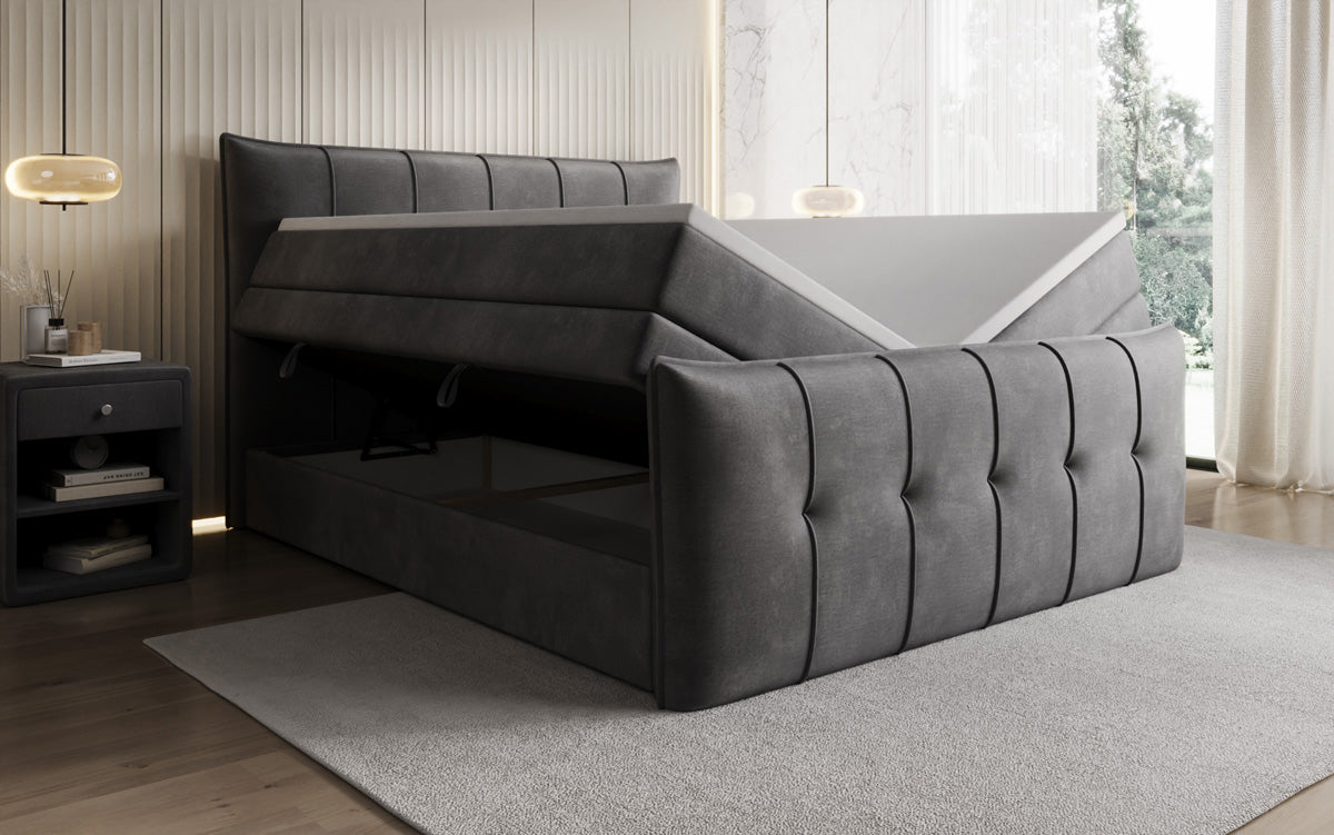 Boxspringbed Treviso met opbergruimte in Fluweel