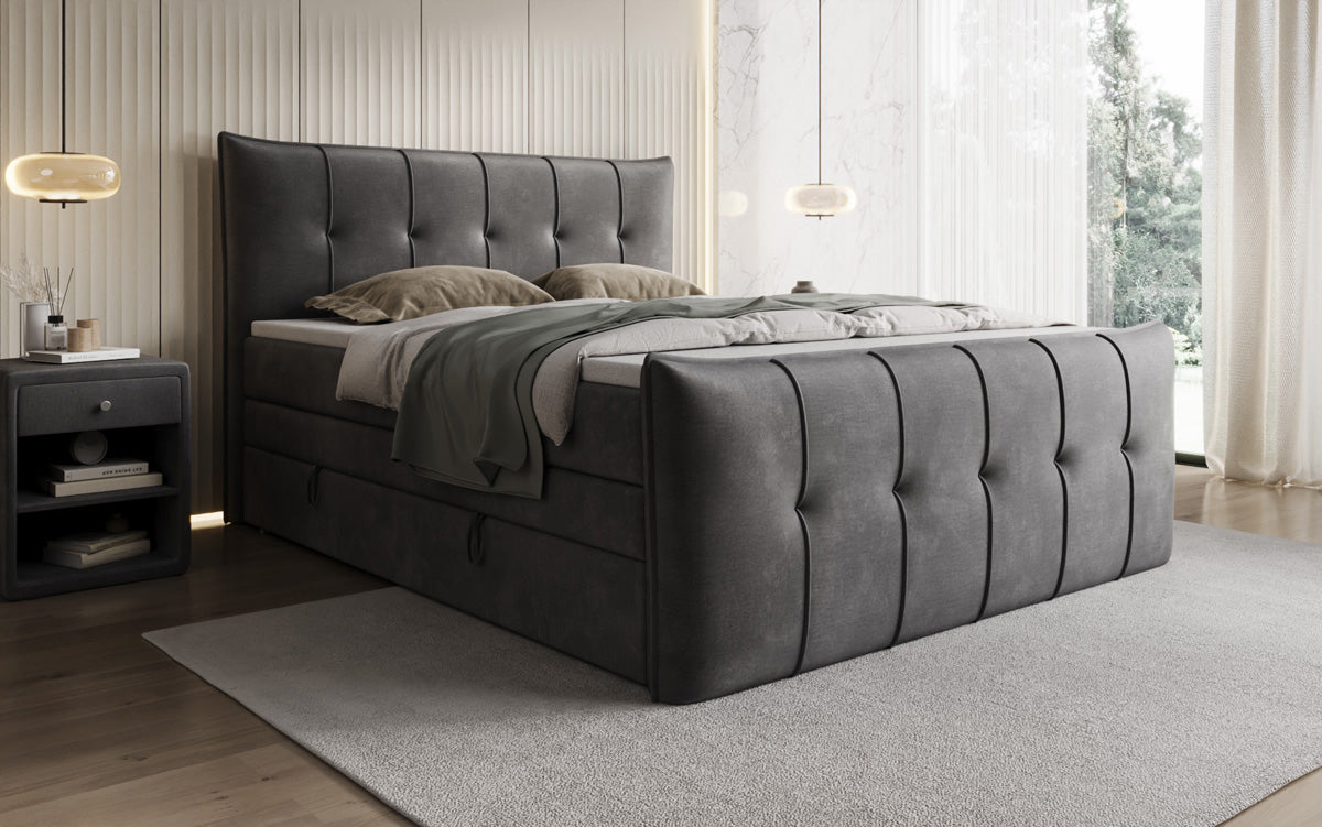 Boxspringbed Treviso met opbergruimte in Fluweel