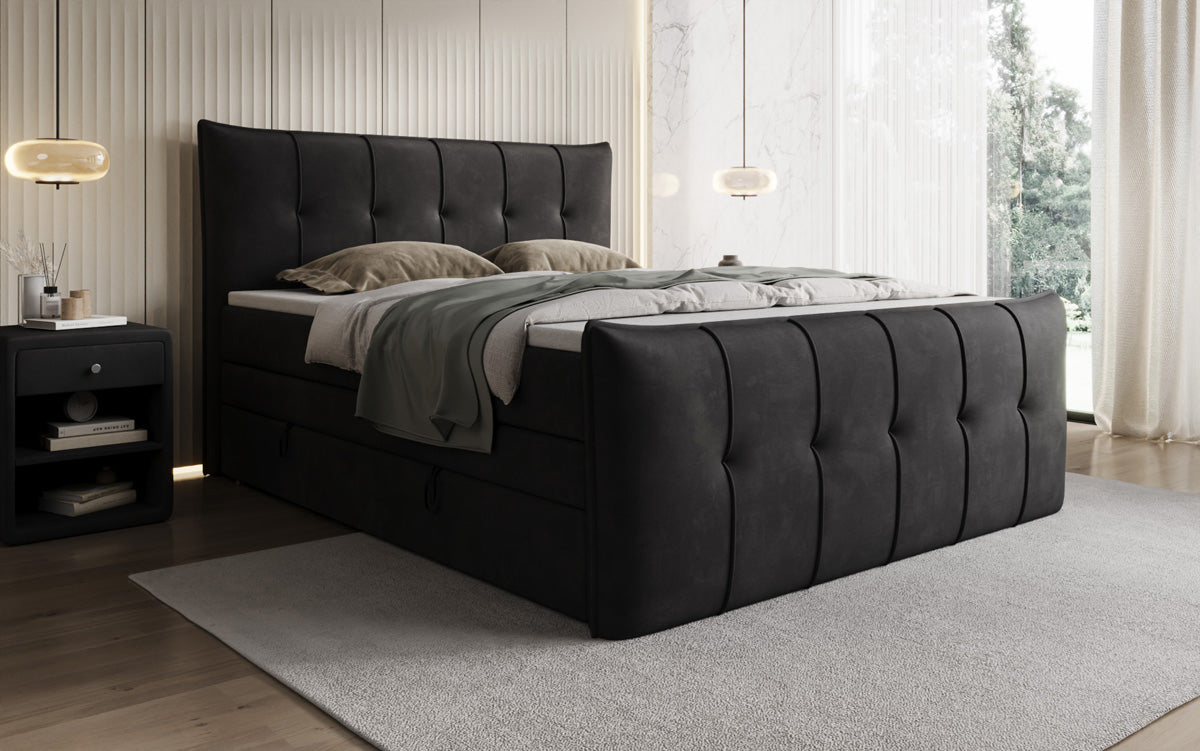 Boxspringbed Treviso met opbergruimte in Fluweel
