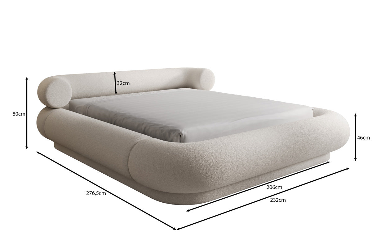 Designer gestoffeerd bed Mochi in Teddystof Bouclé met opbergruimte