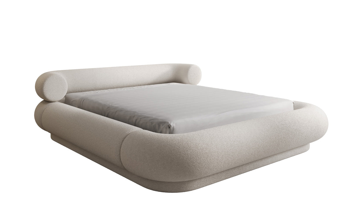 Designer gestoffeerd bed Mochi in Teddystof Bouclé met opbergruimte