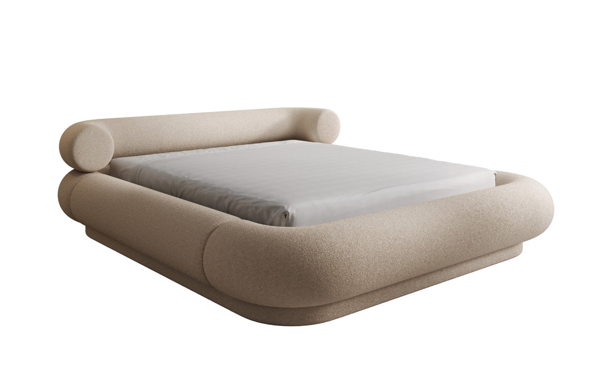 Designer gestoffeerd bed Mochi in Teddystof Bouclé met opbergruimte