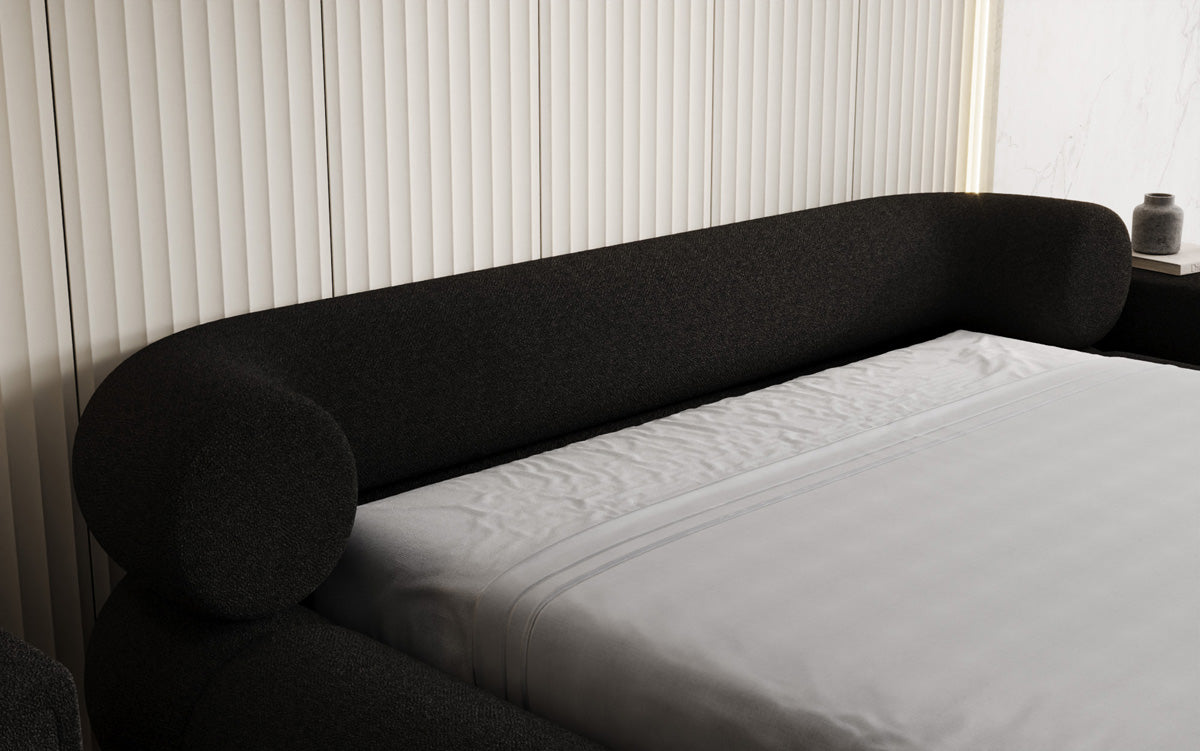 Designer gestoffeerd bed Mochi in Teddystof Bouclé met opbergruimte