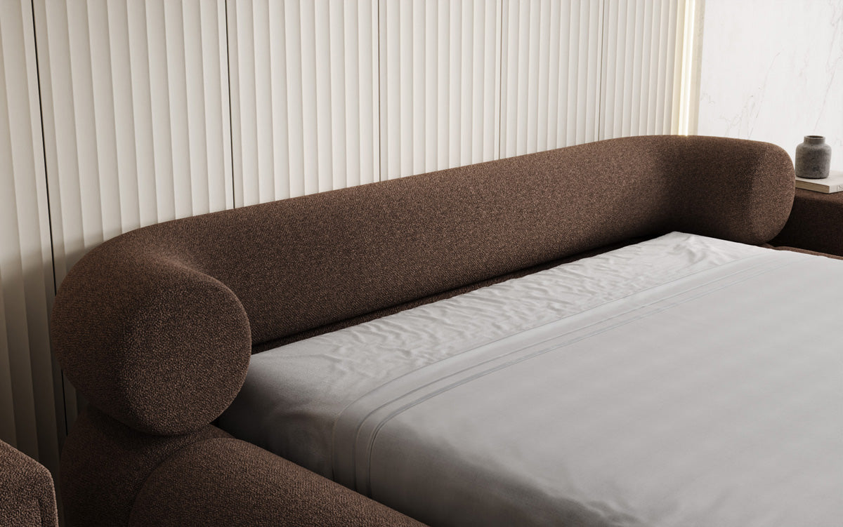 Designer gestoffeerd bed Mochi in Teddystof Bouclé met opbergruimte