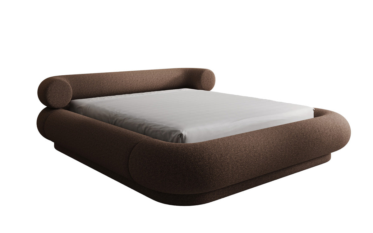 Designer gestoffeerd bed Mochi in Teddystof Bouclé met opbergruimte