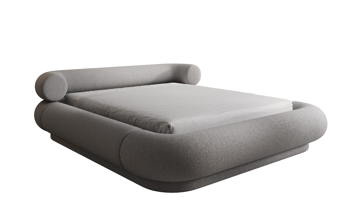 Designer gestoffeerd bed Mochi in Teddystof Bouclé met opbergruimte