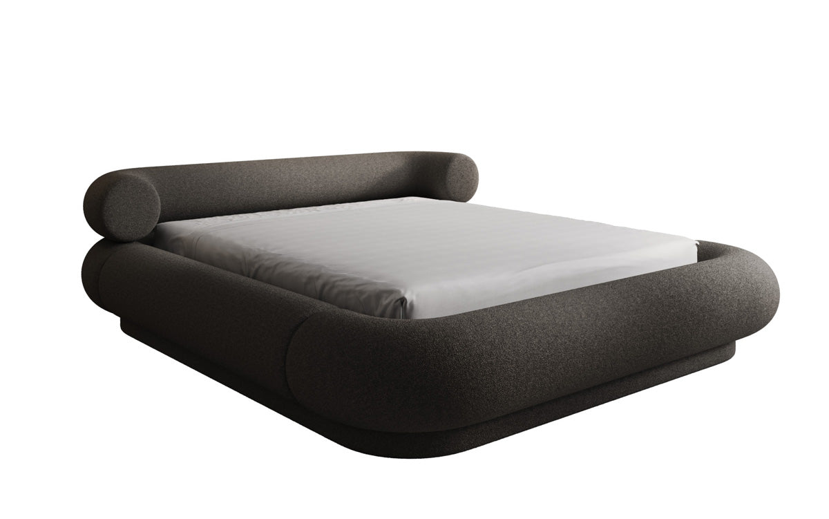 Designer gestoffeerd bed Mochi in Teddystof Bouclé met opbergruimte