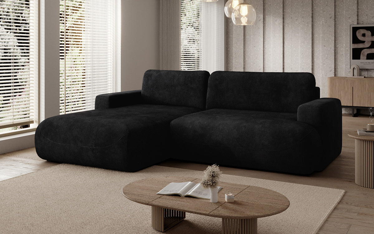 Designer hoekbank Enzo met slaap- en uitklapfunctie in Ribstof