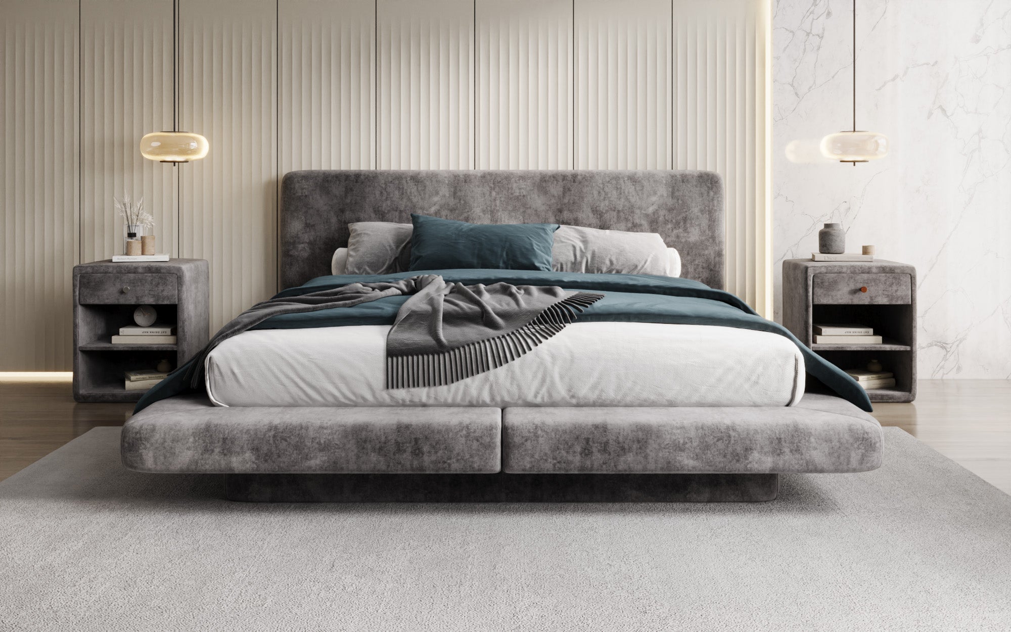 Designer gestoffeerd bed Yumi in Fluweel
