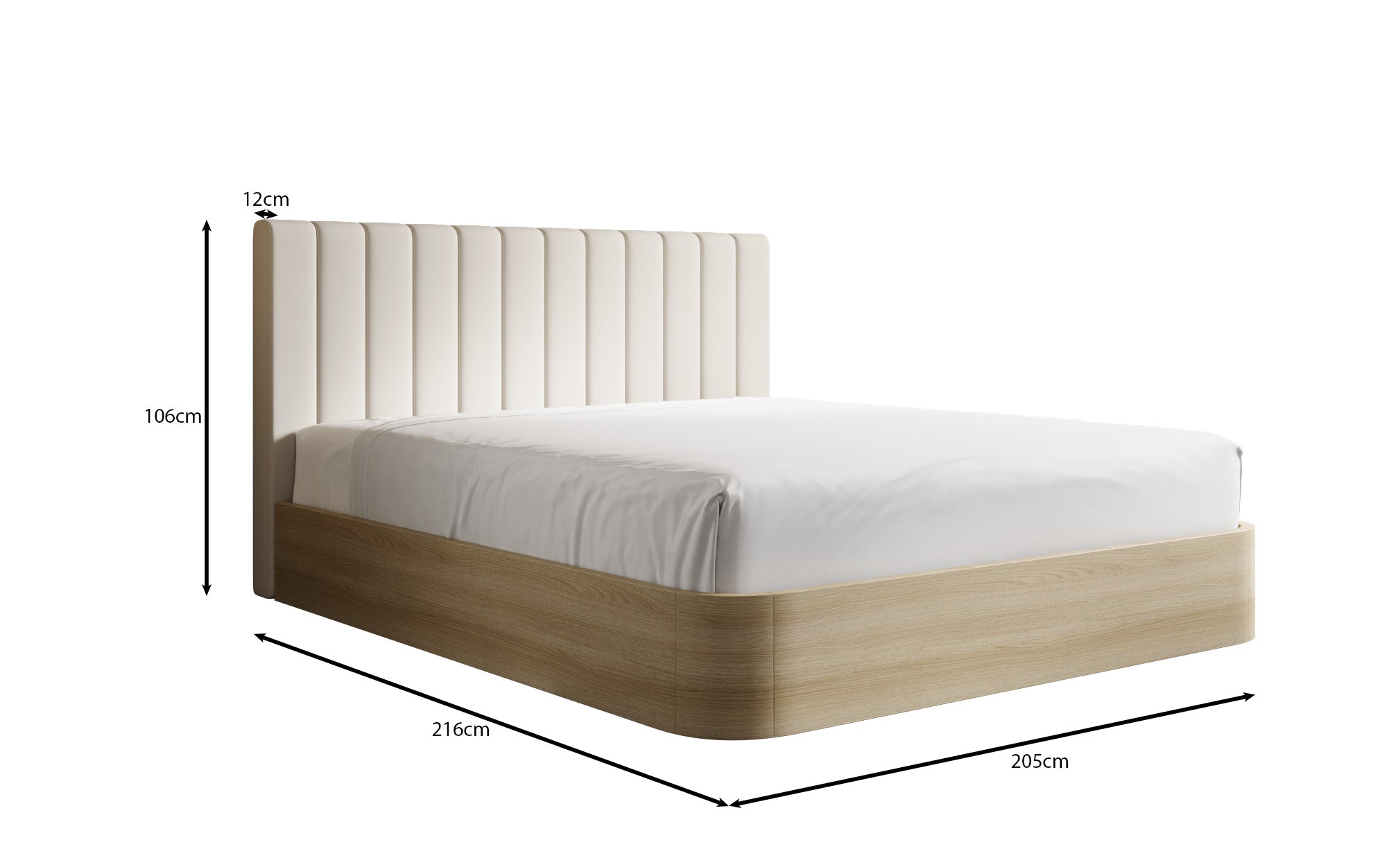 Designer gestoffeerd bed Fiore Linea in Stof met opbergruimte