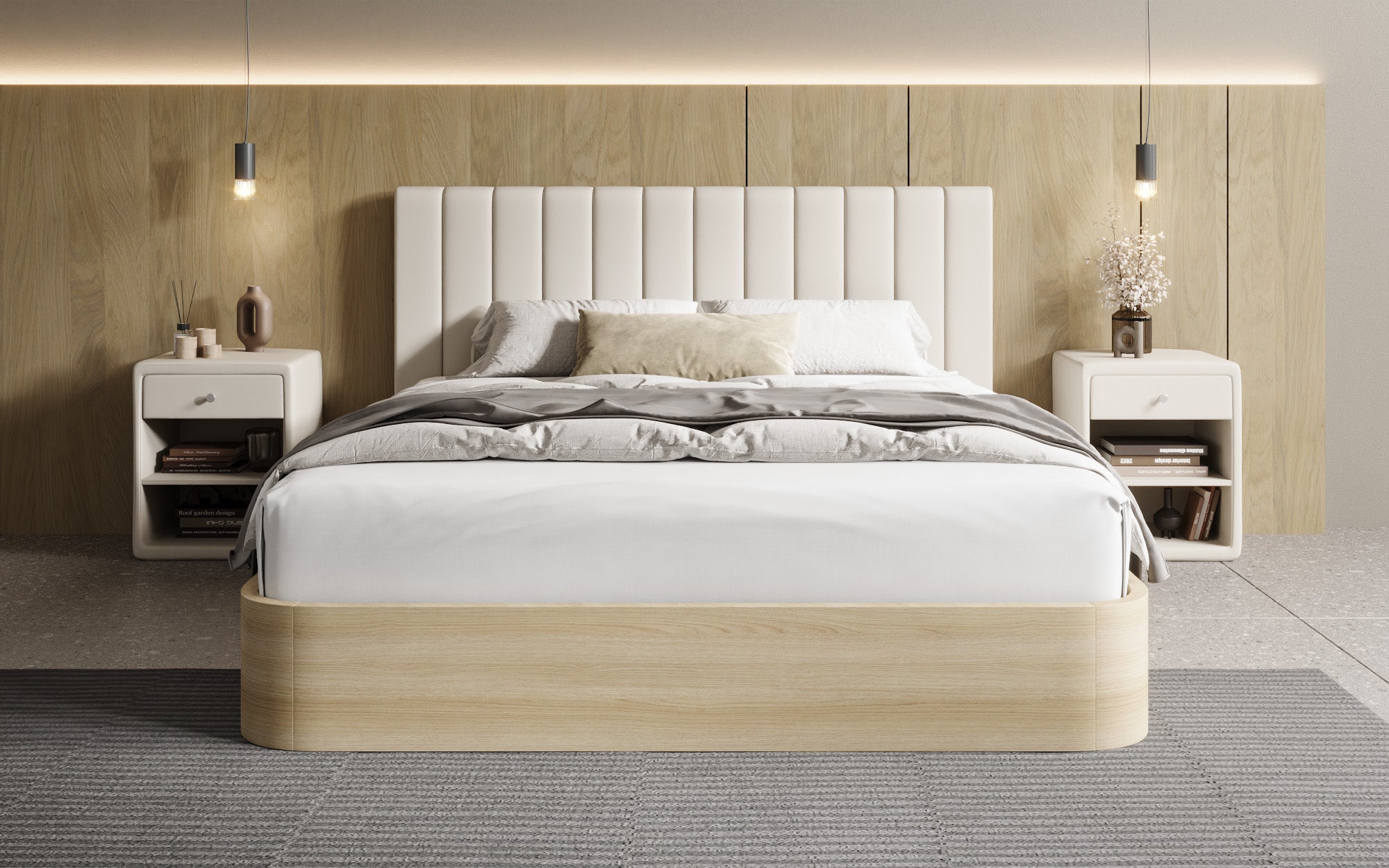 Designer gestoffeerd bed Fiore Linea in Stof met opbergruimte