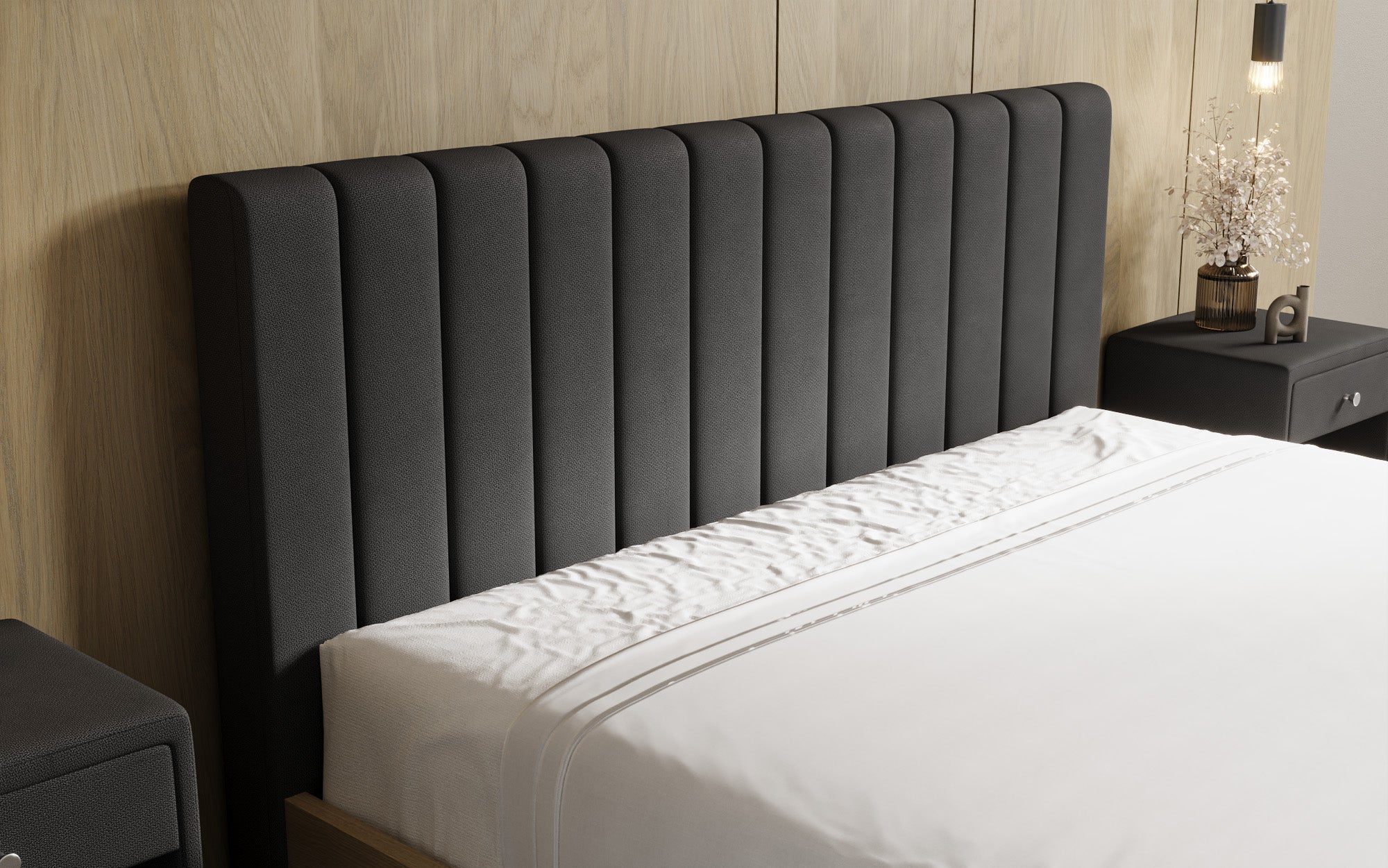 Designer gestoffeerd bed Fiore Linea in Stof met opbergruimte