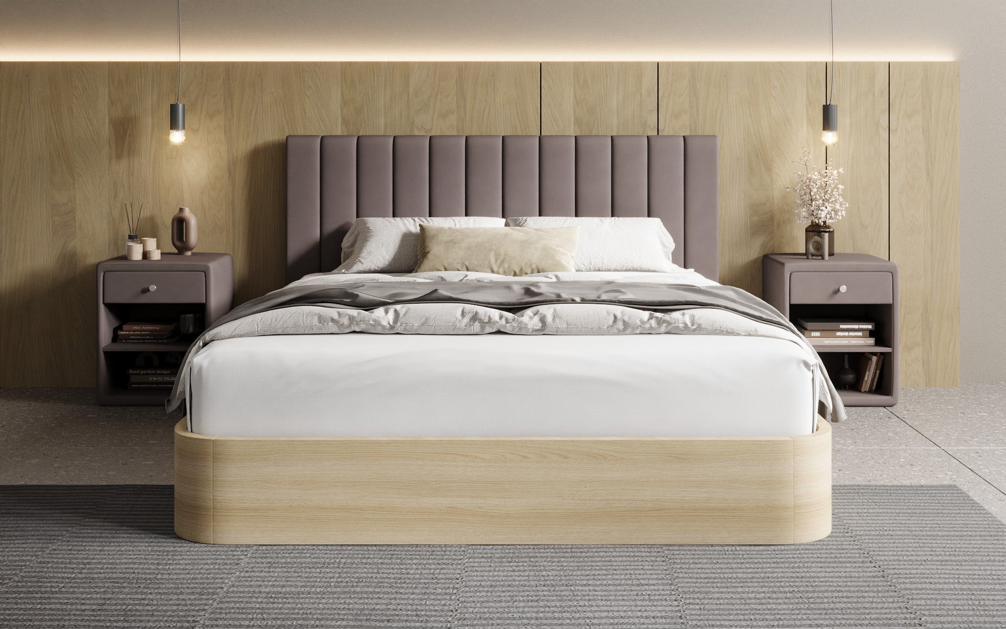 Designer gestoffeerd bed Fiore Linea in Stof met opbergruimte