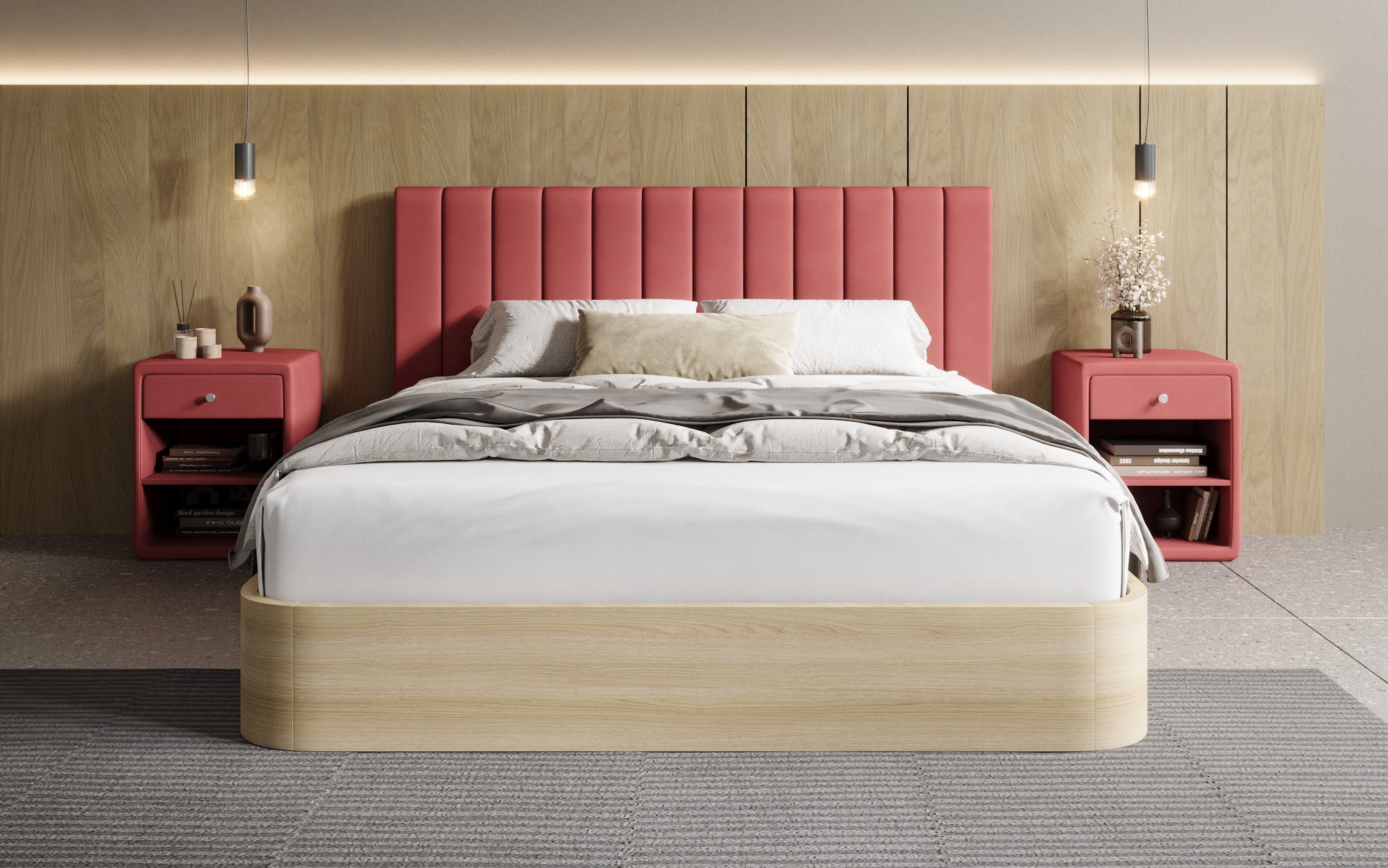Designer gestoffeerd bed Fiore Linea in Stof met opbergruimte