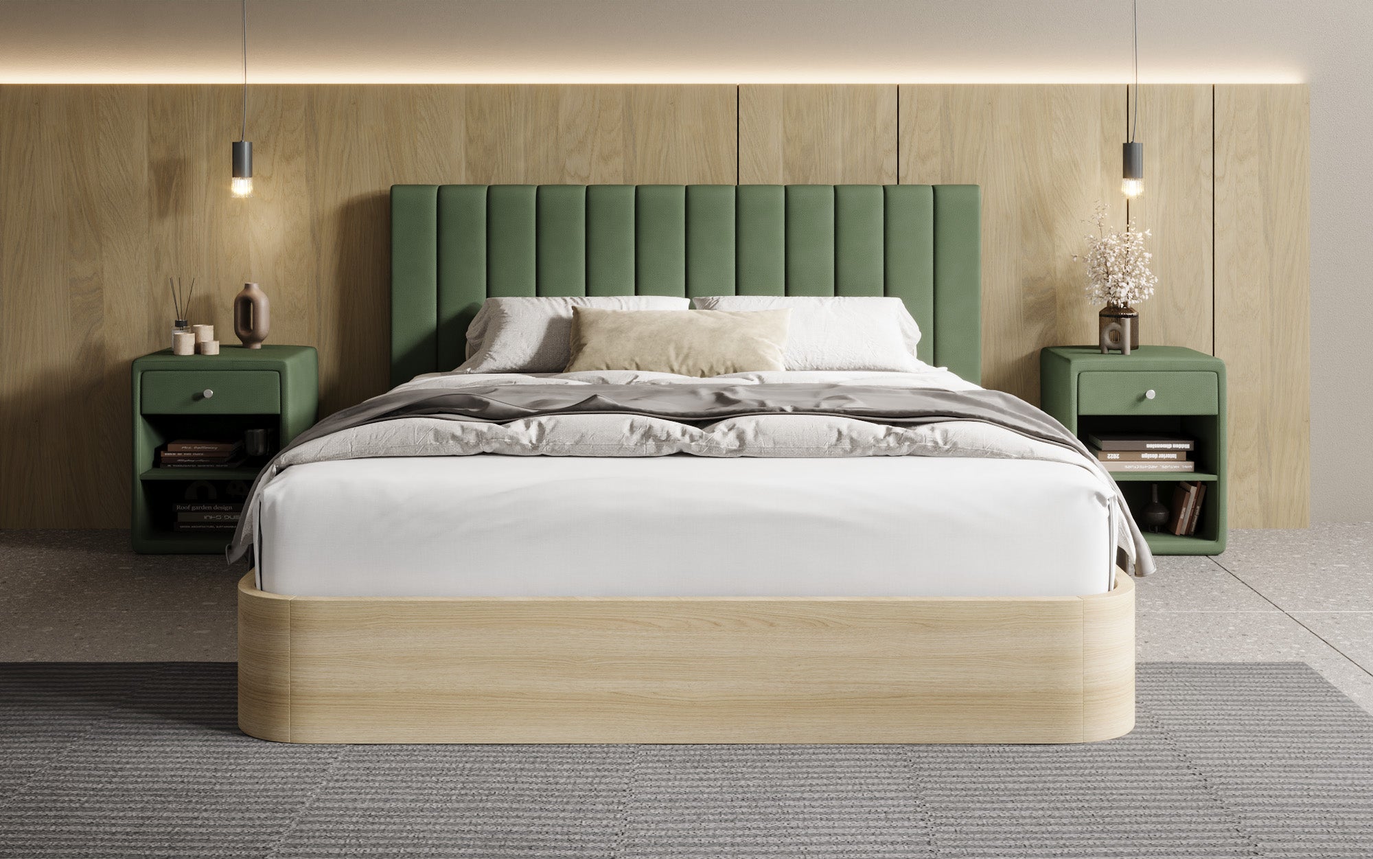 Designer gestoffeerd bed Fiore Linea in Stof met opbergruimte