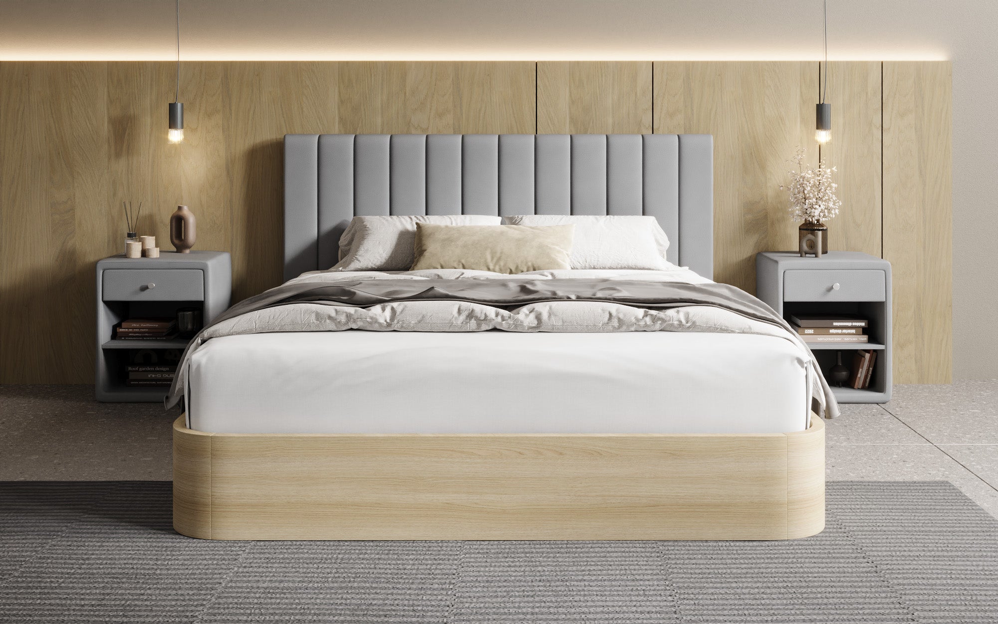 Designer gestoffeerd bed Fiore Linea in Stof met opbergruimte