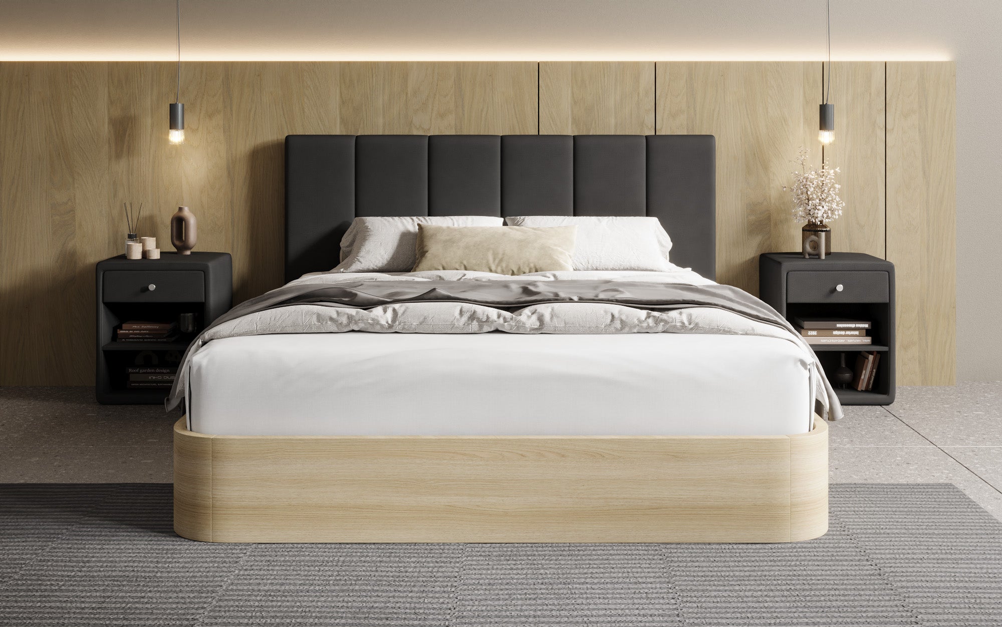 Designer gestoffeerd bed Fiore Piano in Stof met opbergruimte