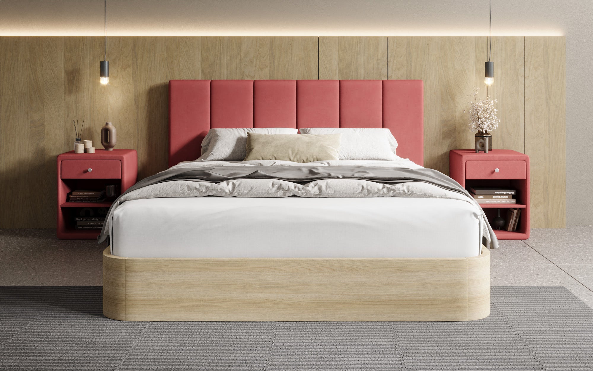 Designer gestoffeerd bed Fiore Piano in Stof met opbergruimte