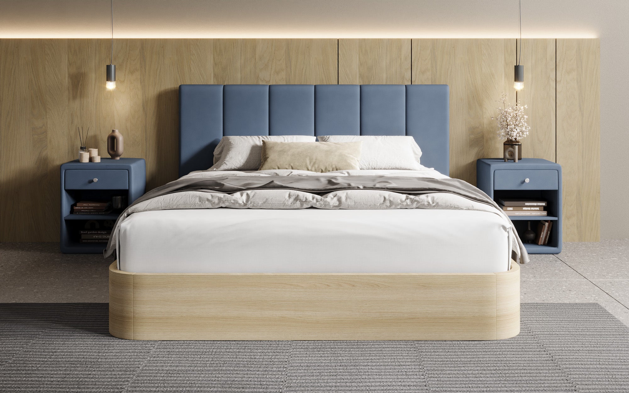 Designer gestoffeerd bed Fiore Piano in Stof met opbergruimte