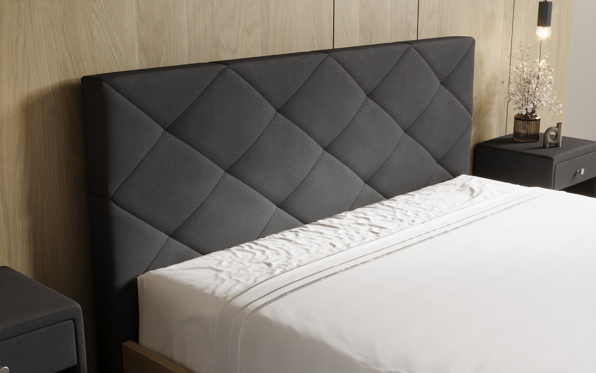 Designer gestoffeerd bed Fiore Caro in Stof met opbergruimte