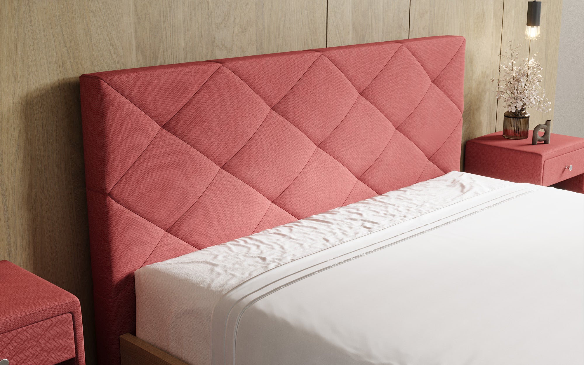 Designer gestoffeerd bed Fiore Caro in Stof met opbergruimte