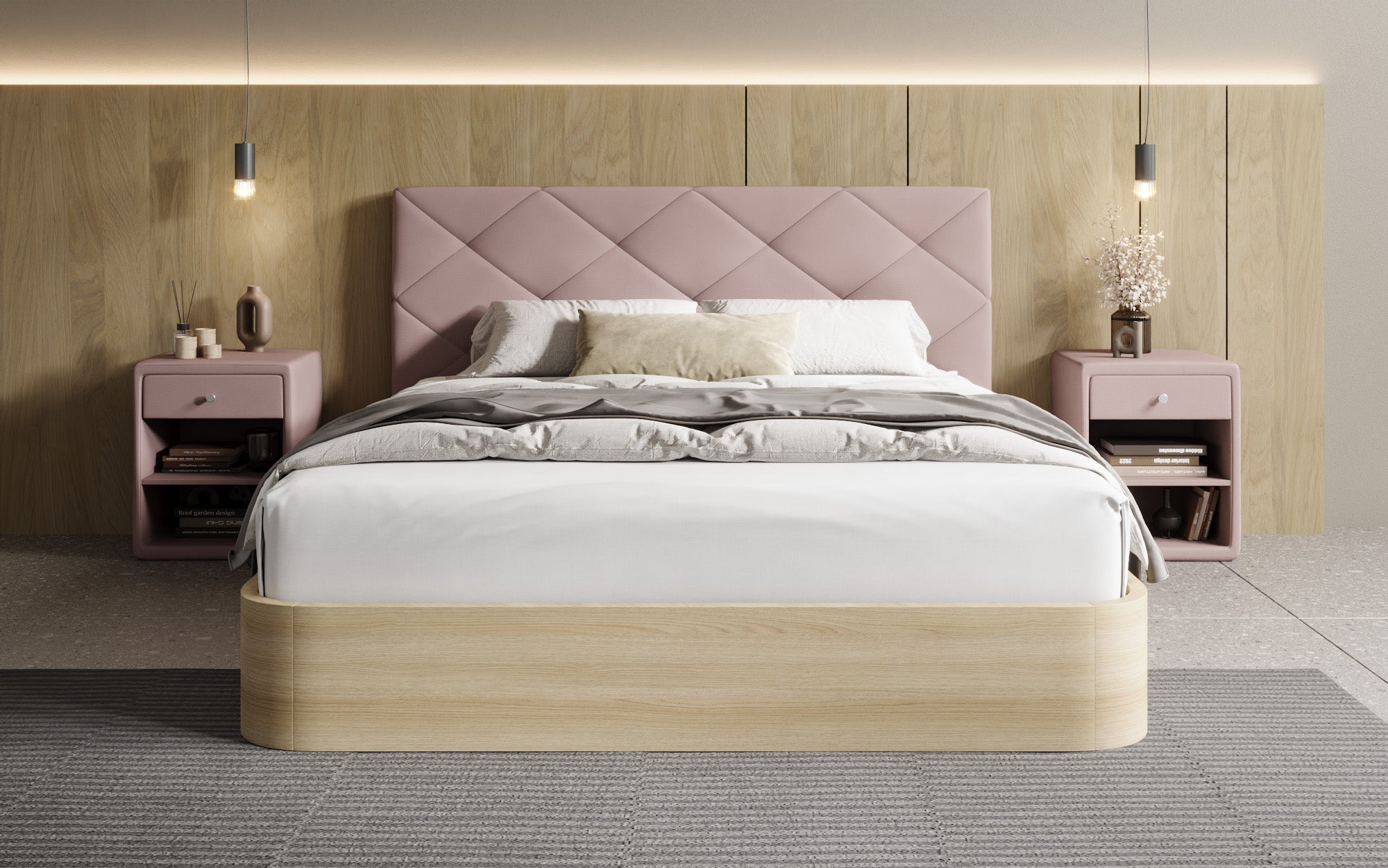 Designer gestoffeerd bed Fiore Caro in Stof met opbergruimte