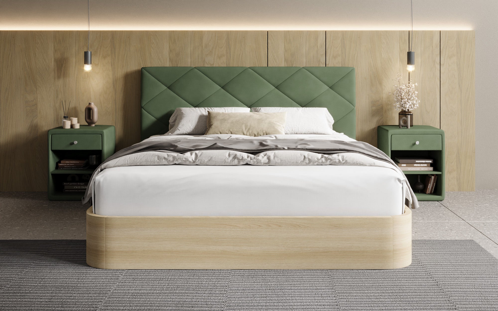 Designer gestoffeerd bed Fiore Caro in Stof met opbergruimte