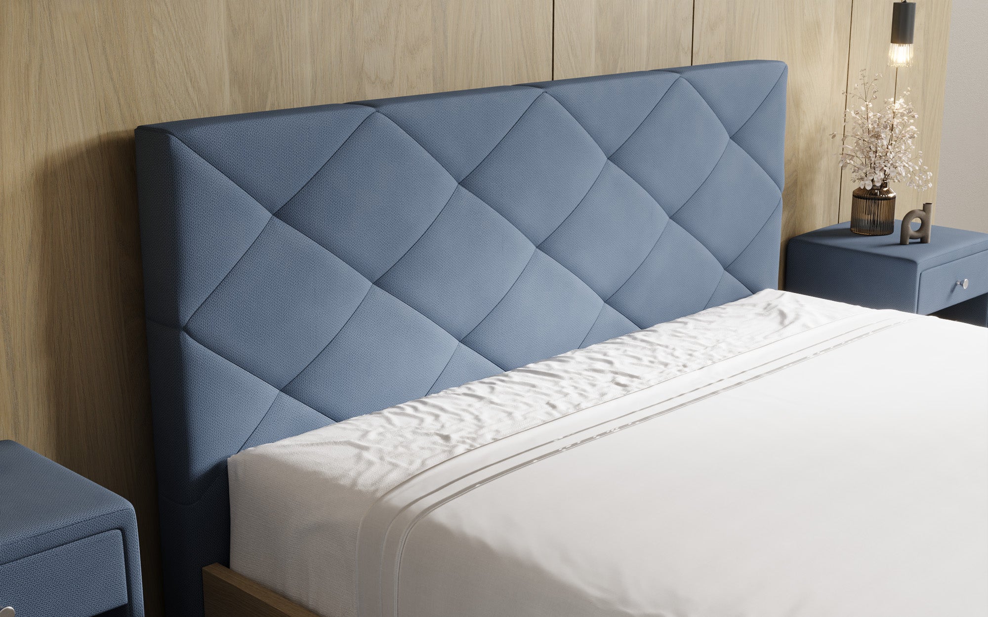 Designer gestoffeerd bed Fiore Caro in Stof met opbergruimte