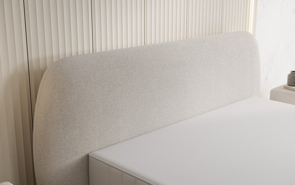 Designer gestoffeerd bed Nella in Teddystof Bouclé met opbergruimte