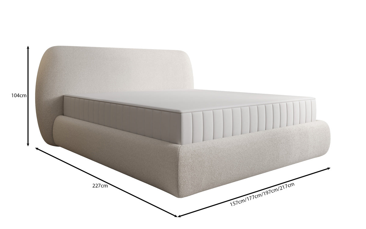 Designer gestoffeerd bed Nella in Teddystof Bouclé met opbergruimte