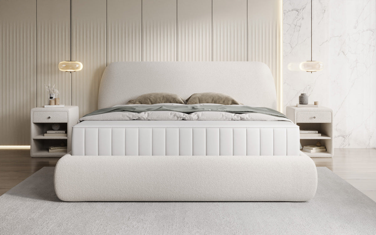 Designer gestoffeerd bed Nella in Teddystof Bouclé met opbergruimte