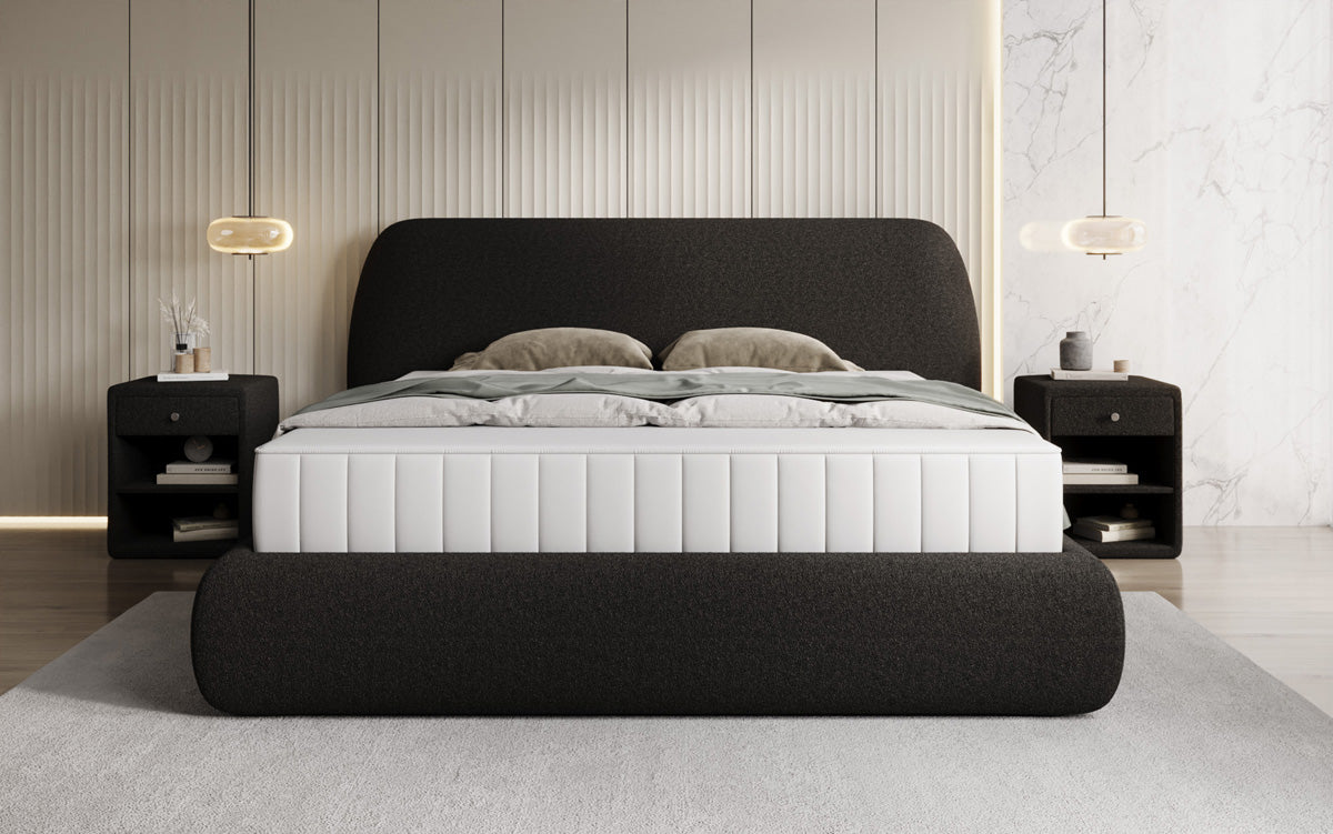 Designer gestoffeerd bed Nella in Teddystof Bouclé met opbergruimte