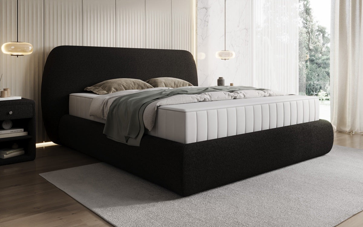 Designer gestoffeerd bed Nella in Teddystof Bouclé met opbergruimte