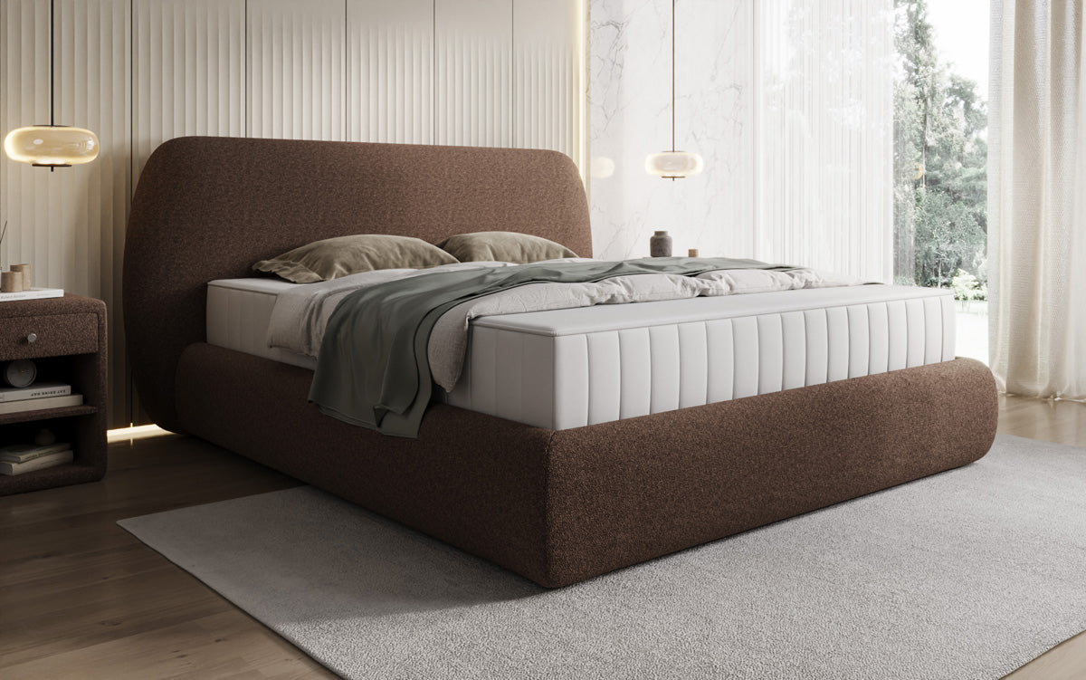 Designer gestoffeerd bed Nella in Teddystof Bouclé met opbergruimte