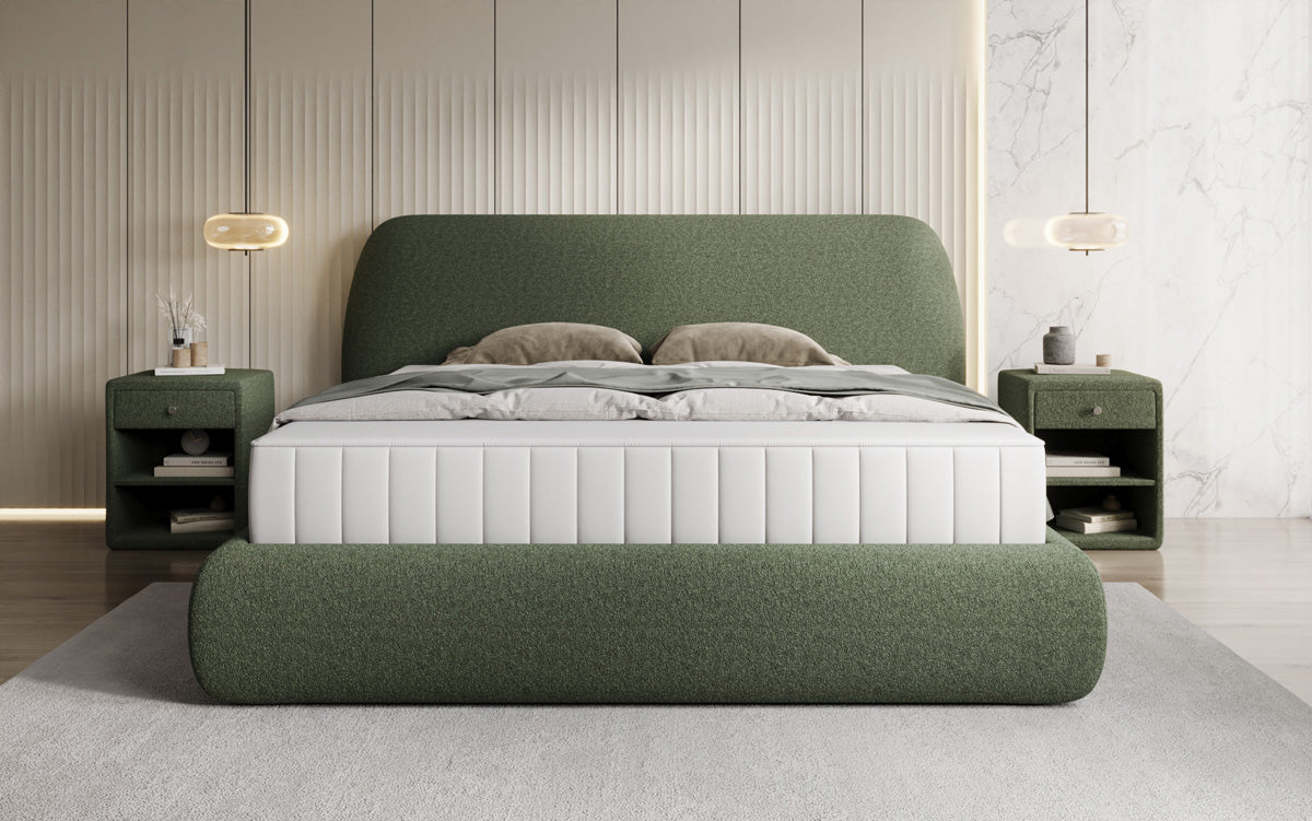 Designer gestoffeerd bed Nella in Teddystof Bouclé met opbergruimte