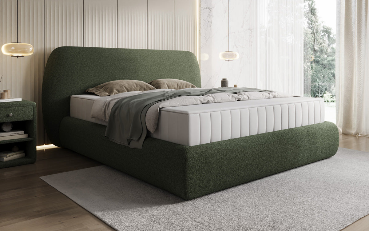 Designer gestoffeerd bed Nella in Teddystof Bouclé met opbergruimte