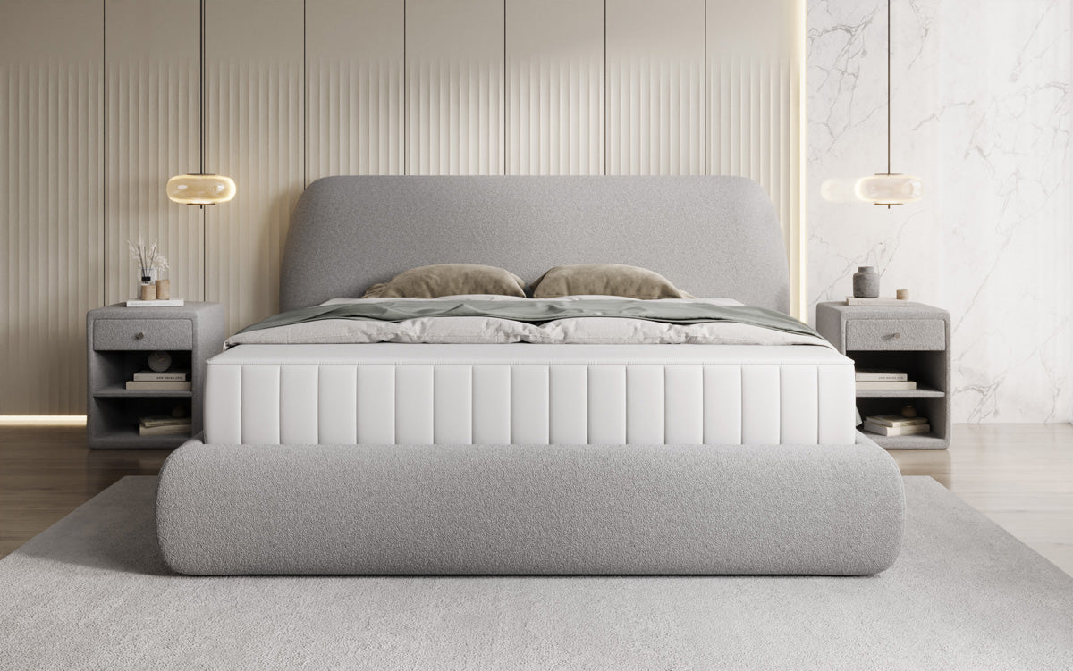 Designer gestoffeerd bed Nella in Teddystof Bouclé met opbergruimte