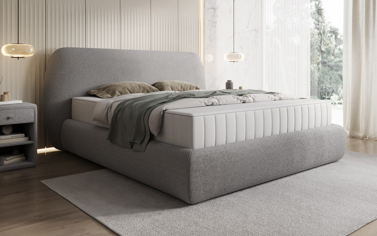 Designer gestoffeerd bed Nella in Teddystof Bouclé met opbergruimte