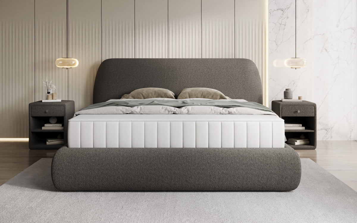 Designer gestoffeerd bed Nella in Teddystof Bouclé met opbergruimte