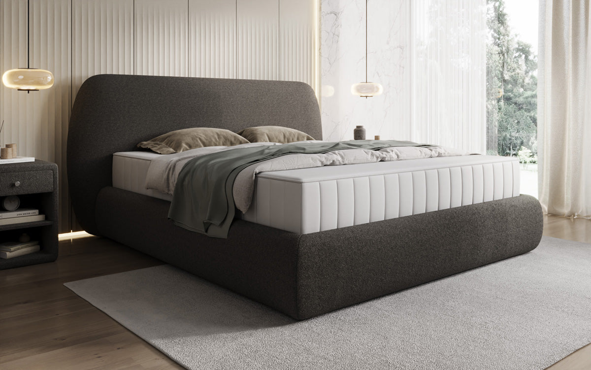 Designer gestoffeerd bed Nella in Teddystof Bouclé met opbergruimte