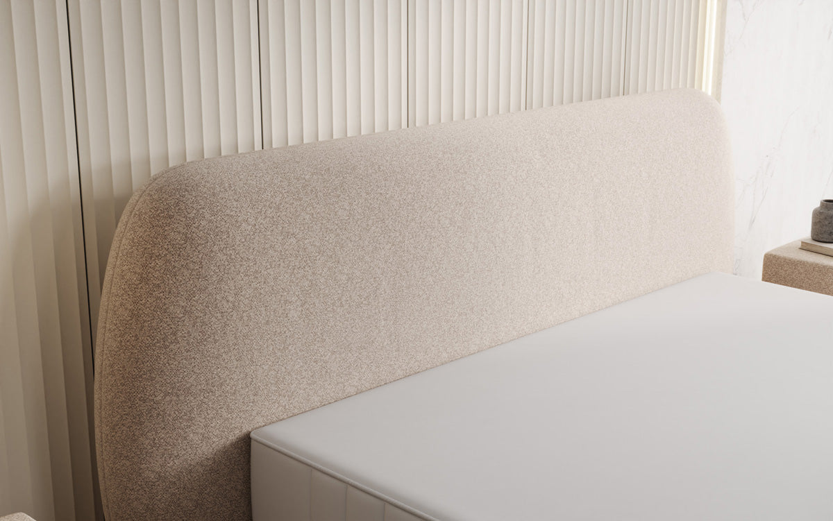 Designer gestoffeerd bed Nella in structuurstof met opbergruimte