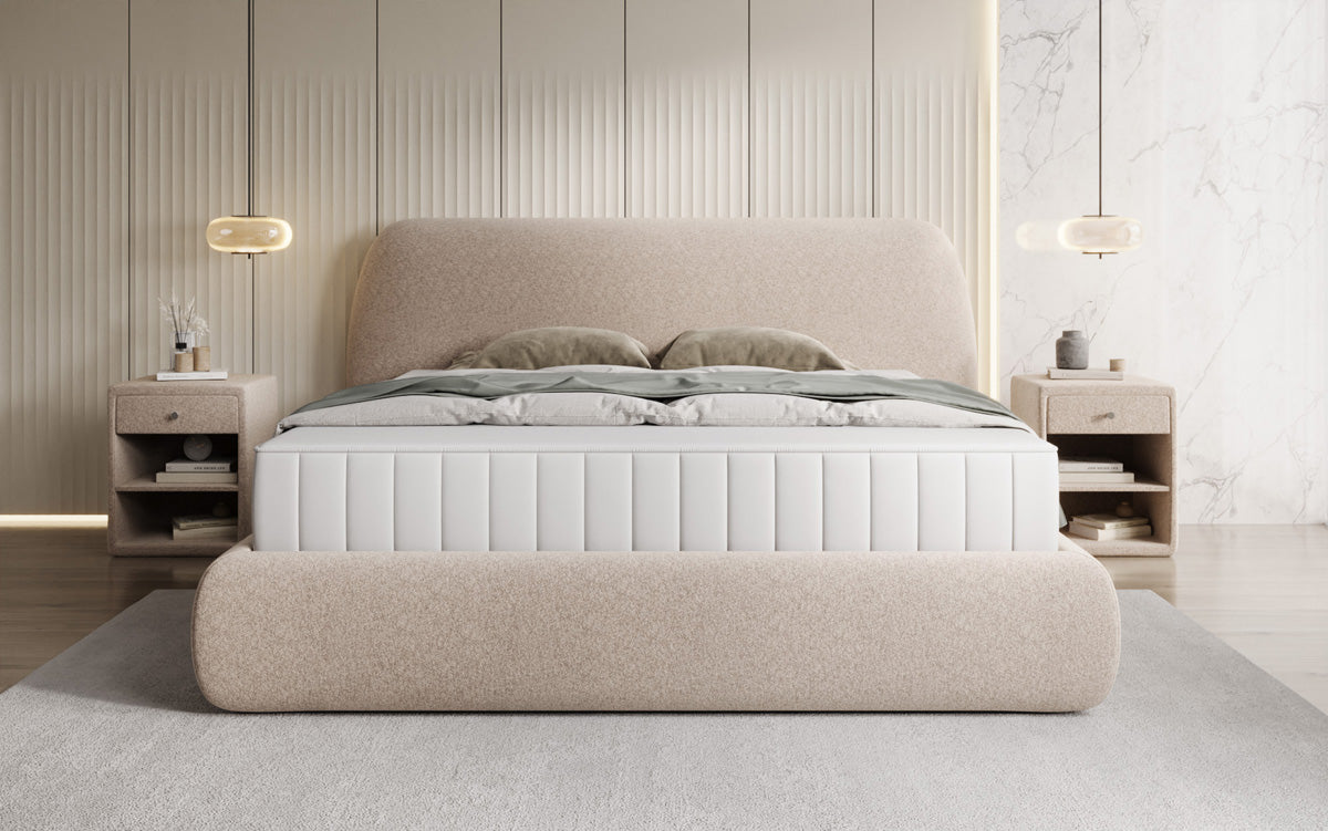 Designer gestoffeerd bed Nella in structuurstof met opbergruimte