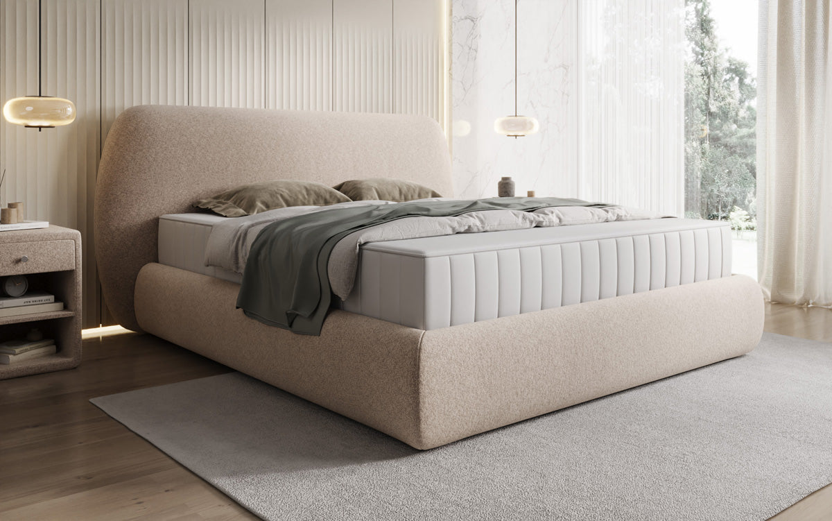 Designer gestoffeerd bed Nella in structuurstof met opbergruimte