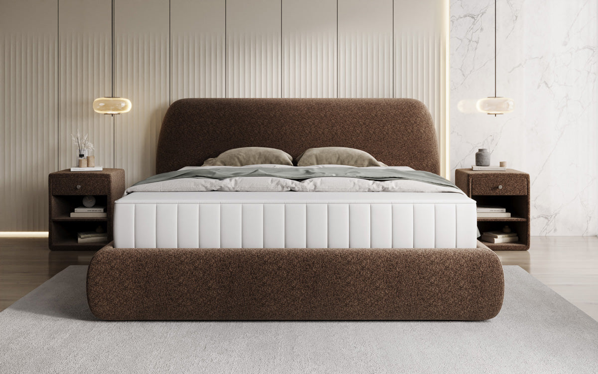 Designer gestoffeerd bed Nella in structuurstof met opbergruimte