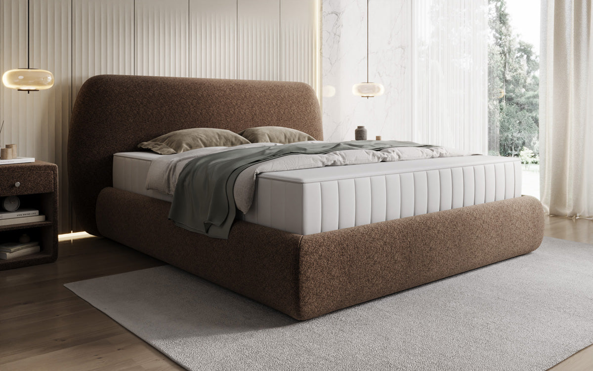 Designer gestoffeerd bed Nella in structuurstof met opbergruimte