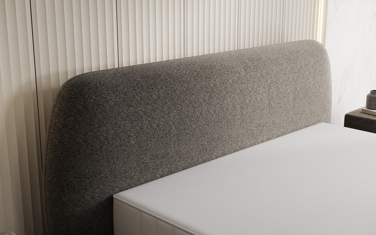 Designer gestoffeerd bed Nella in structuurstof met opbergruimte