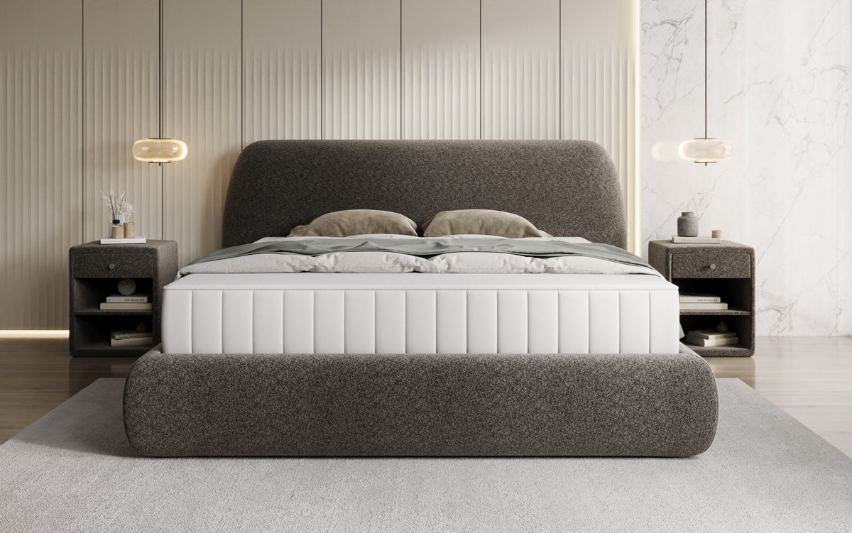 Designer gestoffeerd bed Nella in structuurstof met opbergruimte