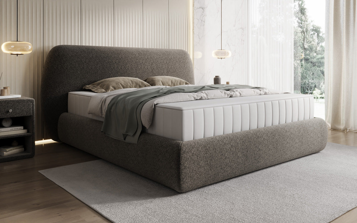 Designer gestoffeerd bed Nella in structuurstof met opbergruimte