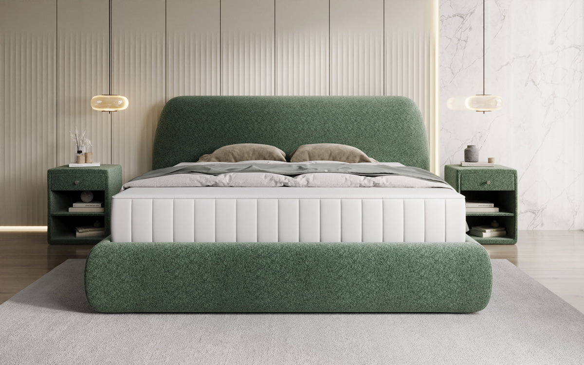 Designer gestoffeerd bed Nella in structuurstof met opbergruimte