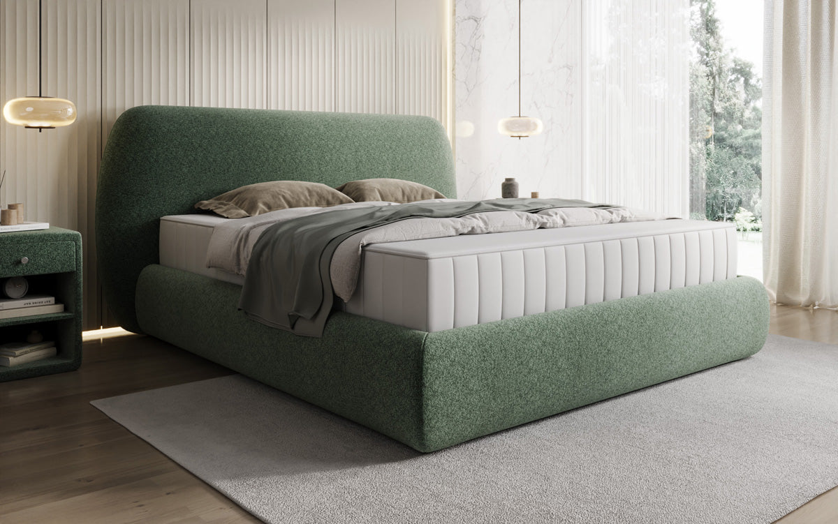 Designer gestoffeerd bed Nella in structuurstof met opbergruimte